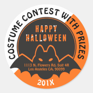Sticker Rond Happy Halloween chauve-souris volante noire