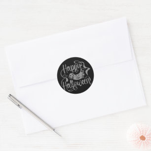 Sticker Rond Happy Halloween chauves-souris Jack-o'-lantern