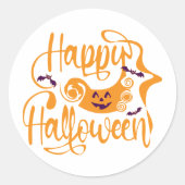 Sticker Rond Happy Halloween chauves-souris Jack-o'-lantern (Devant)