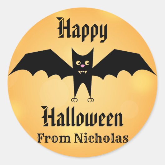 Sticker Rond Happy Halloween Cute Black Bat Personnalisé (Devant)
