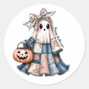 Sticker Rond Happy Halloween éffrayant patchwork fantôme