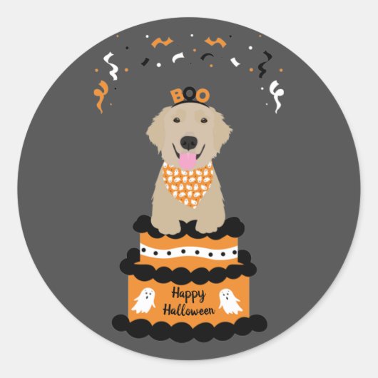 Sticker Rond Happy Halloween Golden Retriever Éffrayant Ghost B (Devant)