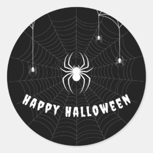 Sticker Rond Happy Halloween gothique Scary Black Spider Web