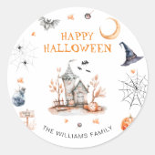 Sticker Rond Happy Halloween Haunted House (Devant)
