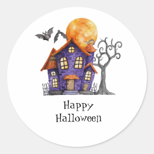 Sticker Rond Happy Halloween Haunted House (Devant)