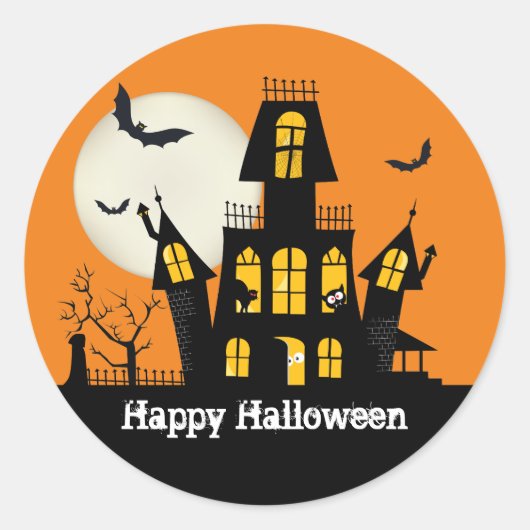 Sticker Rond Happy Halloween Haunted House Déplaisant Éffrayant (Devant)