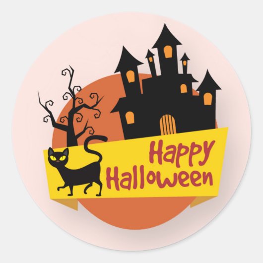Sticker Rond Happy Halloween Haunted House | Sceau à coller (Devant)