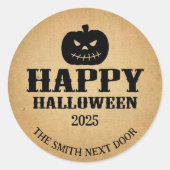 Sticker Rond Happy Halloween Jack-O-Lantern papier Brown (Devant)