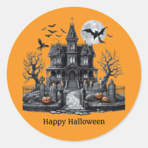 Sticker Rond Happy Halloween Maison hantée