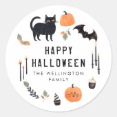 Sticker Rond Happy Halloween mignon Citrouille de chauve-souris (Devant)