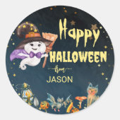 Sticker Rond Happy Halloween mignon fantôme (Devant)