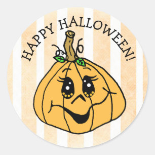 Sticker Rond Happy Halloween mignonne Citrouille Whimsical