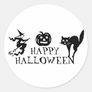 Sticker Rond Happy Halloween noir blanc éffrayant