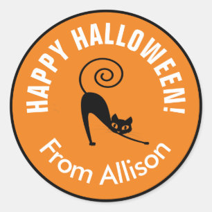 Sticker Rond Happy Halloween noir chat ID686