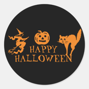 Sticker Rond Happy Halloween noir orange éffrayant