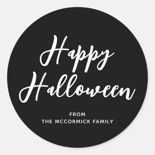 Sticker Rond Happy Halloween noir Script Nom de famille (Devant)