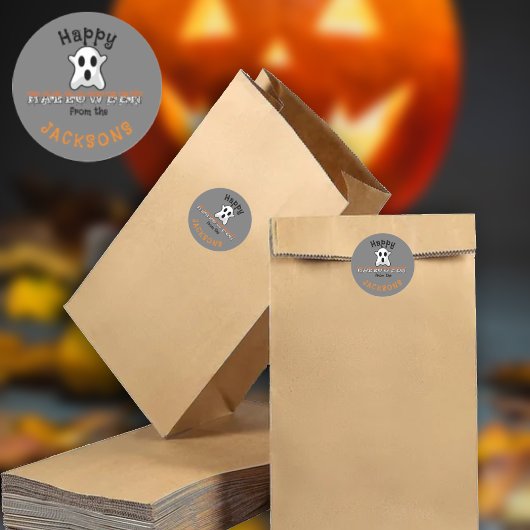 Sticker Rond Happy Halloween Nom personnalisé