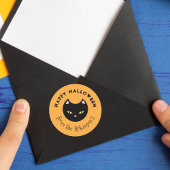 Sticker Rond Happy Halloween Orange Cute Chat Noir
