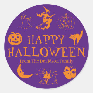 Sticker Rond Happy Halloween personnaliser nom cadeau faveur