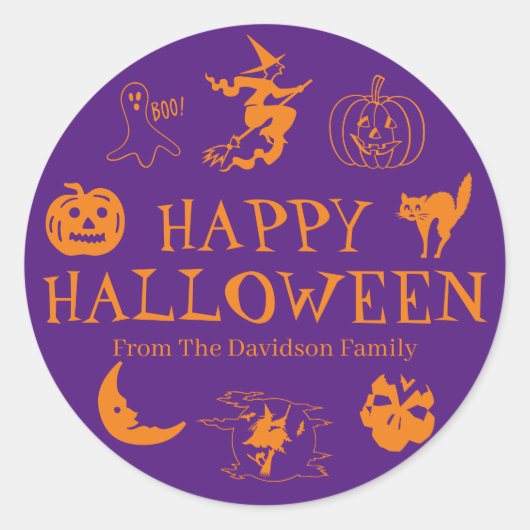 Sticker Rond Happy Halloween personnaliser nom cadeau faveur (Devant)