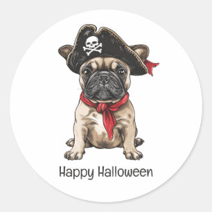 Sticker Rond Happy Halloween Pirate French Bulldog