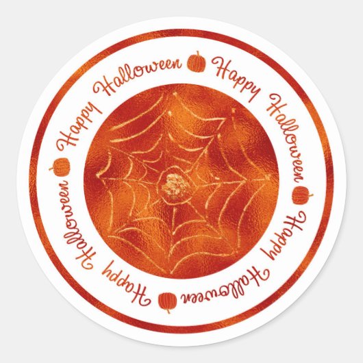 Sticker Rond Happy Halloween Spider Web Orange Shine Party (Devant)