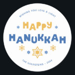 Sticker Rond "Happy Hanoukka" Amour et lumière<br><div class="desc">Design Hanoukka personnalisé et festif.</div>