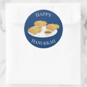 Sticker Rond Happy Hanoukka Cartoon Latkes Pomme Sauce (Sac)