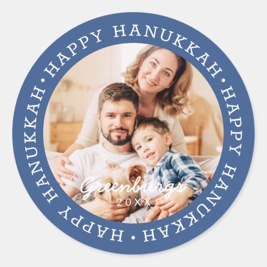 Sticker Rond Happy Hanoukka Modern Preppy Photo de famille pers (Devant)