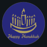 Sticker Rond Happy Hanuikkah Menorah - Or - Personnalisable<br><div class="desc">Happy Hanuikkah Menorah - Or - Personnalisable - s'il vous plaît n'hésitez pas à changer les couleurs arrière - plans - les couleurs choisies ne sont qu'un exemple.</div>