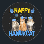 Sticker Rond Happy Hanukcat Hanoukka Chat Chanukah Chat juif<br><div class="desc">Happy Hanukcat Hanoukka Chat Chanukah Chat juif</div>