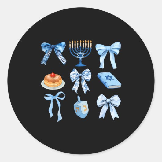 Sticker Rond Happy Hanukkah Coquette Bow Chanukah Jewish Women (Devant)