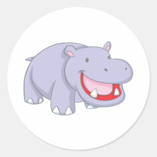 Sticker Rond Happy Hippopotamus