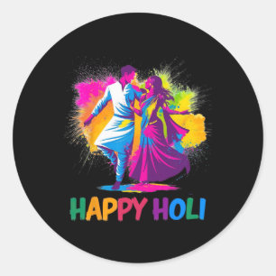 Sticker Rond Happy Holi Festival couleurs indiennes Danse de pr