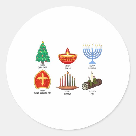 Sticker Rond Happy Holidays Around The World Multicultural Cele (Devant)