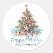Sticker Rond Happy Holidays Beach Christmas Tree (Devant)