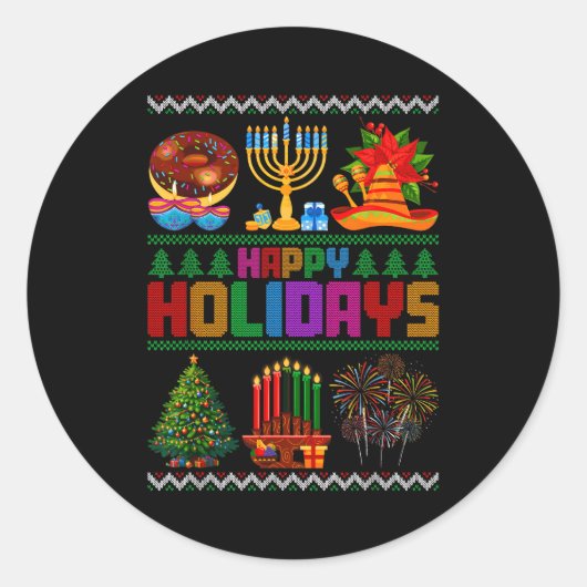 Sticker Rond Happy Holidays Christmas Hanukkah Kwanzaa Happy Ne (Devant)