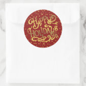 Sticker Rond Happy Holidays Gold Foil Confetti Rouge (Sac)