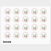 Sticker Rond Happy Holidays Holly Berries Pine Round Address | (Feuille)