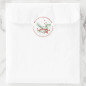 Sticker Rond Happy Holidays Holly Berries Pine Round Address | (Sac)