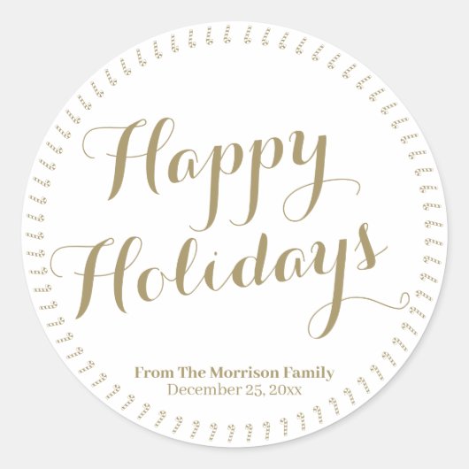 Sticker Rond Happy Holidays or script personnalisé nom de famil (Devant)