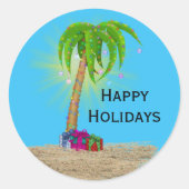 Sticker Rond Happy Holidays Palm Tree in Sand  (Devant)