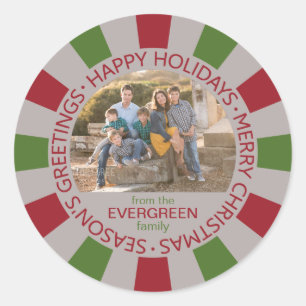 Sticker Rond Happy Holidays personnalisé Photo & Name autocolla