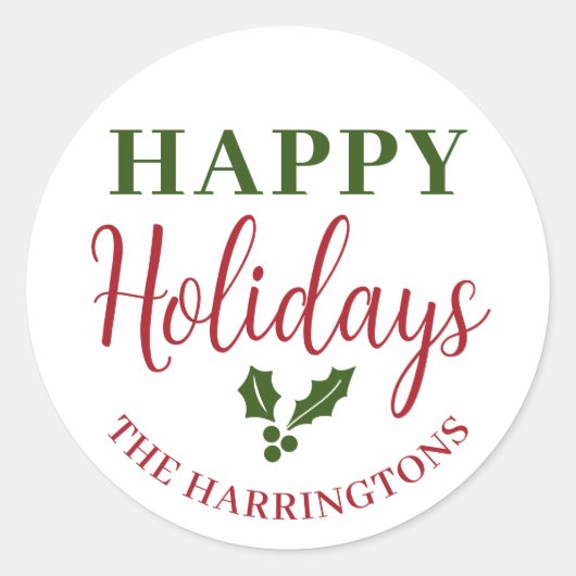 Sticker Rond Happy Holidays Personnaliser le nom de famille (Devant)