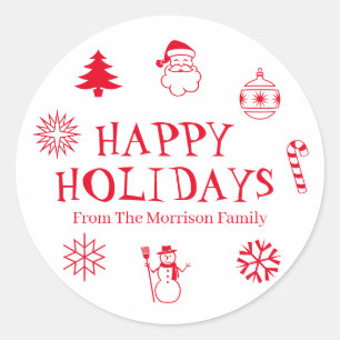 Sticker Rond Happy Holidays personnaliser nom cadeau de faveur