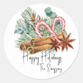Sticker Rond Happy Holidays Pine Sucre de canne Bouquet (Devant)