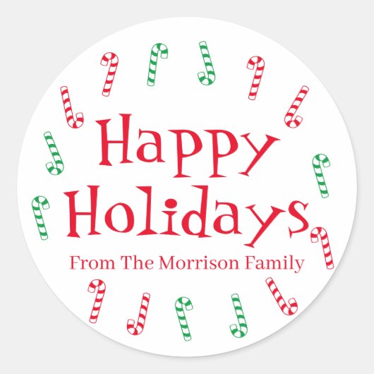 Sticker Rond Happy Holidays rouge vert nom personnalisé faveur (Devant)
