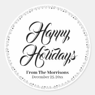 Sticker Rond Happy Holidays script personnalisé Père Noël Reind