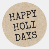Sticker Rond Happy Holidays typographie machine à écrire Kraft  (Devant)