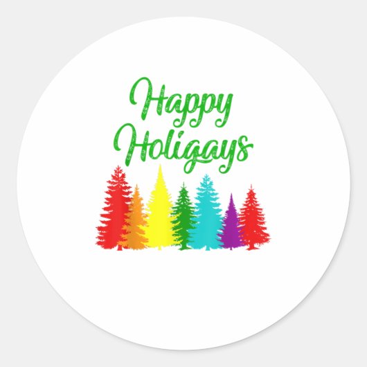 Sticker Rond Happy Holigays LGBT Christmas Tree C (Devant)